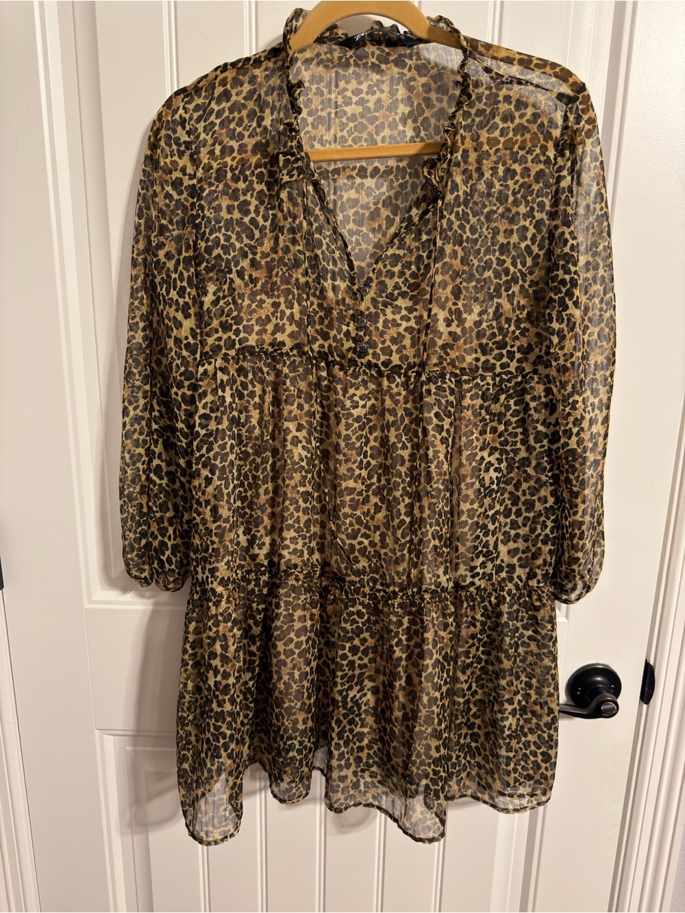 Zara Leopard Print Women's Sheer Dress/Tunic w/Attached Slip. Size M